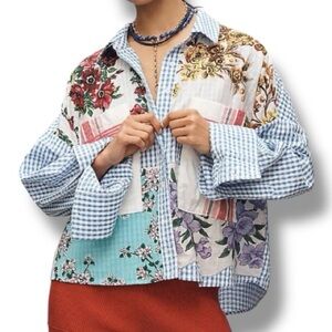 Anthropologie MAEVE Patchwork Button Down Shirt Size Small